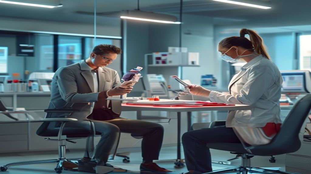 Busy professional receiving a mobile blood test in a modern office